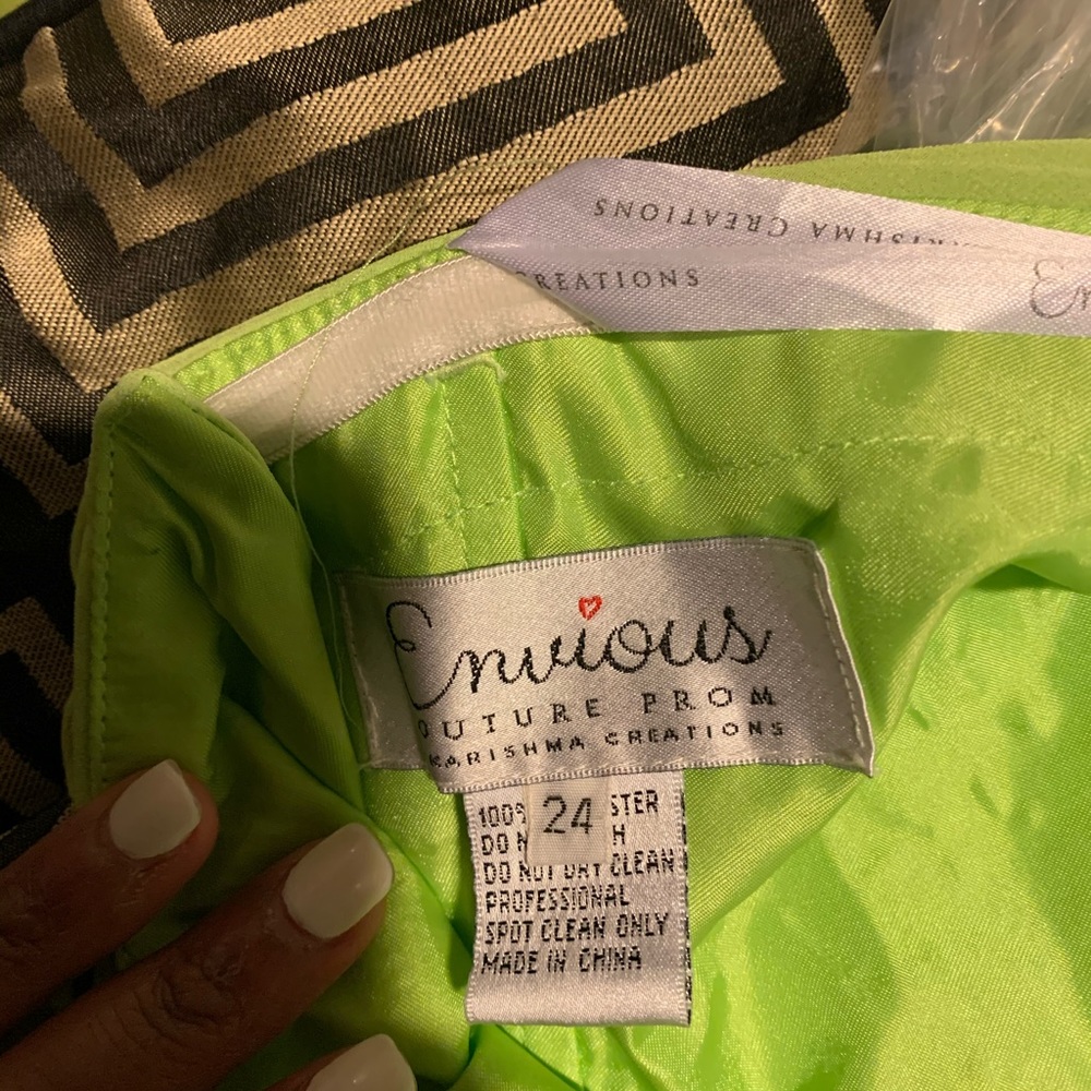 Bright green prom dress with rhinestones